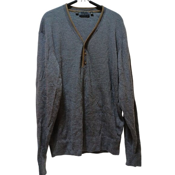 Bobby Jones Merino Wool Henley Mens XL Rib Knit Faux Suede Trim Heritage Classic - Picture 1 of 7